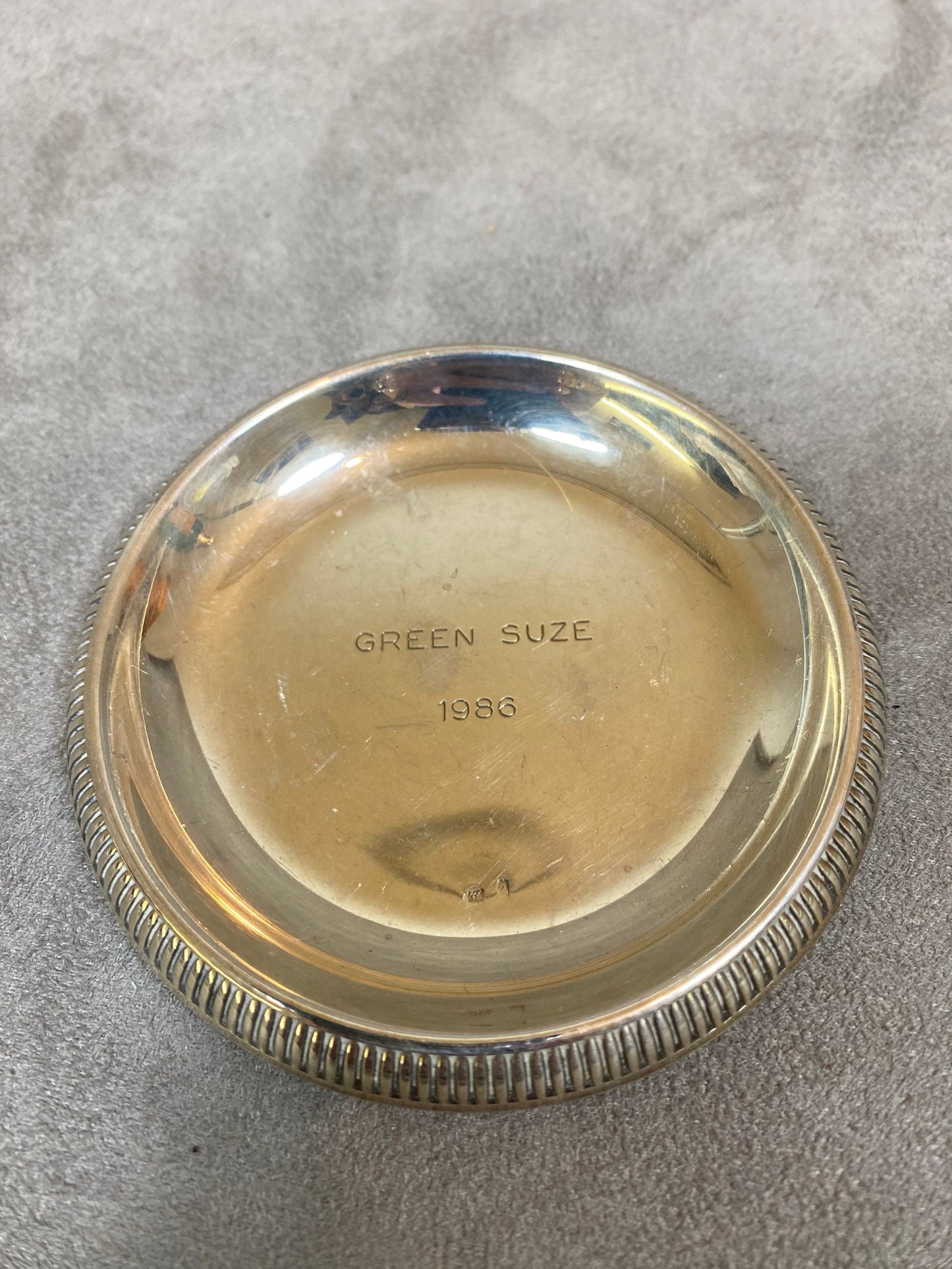 Silver Metal Bottle Coaster with Goldsmith's Hallmark, Green Suze, Made in France, Vintage 1986