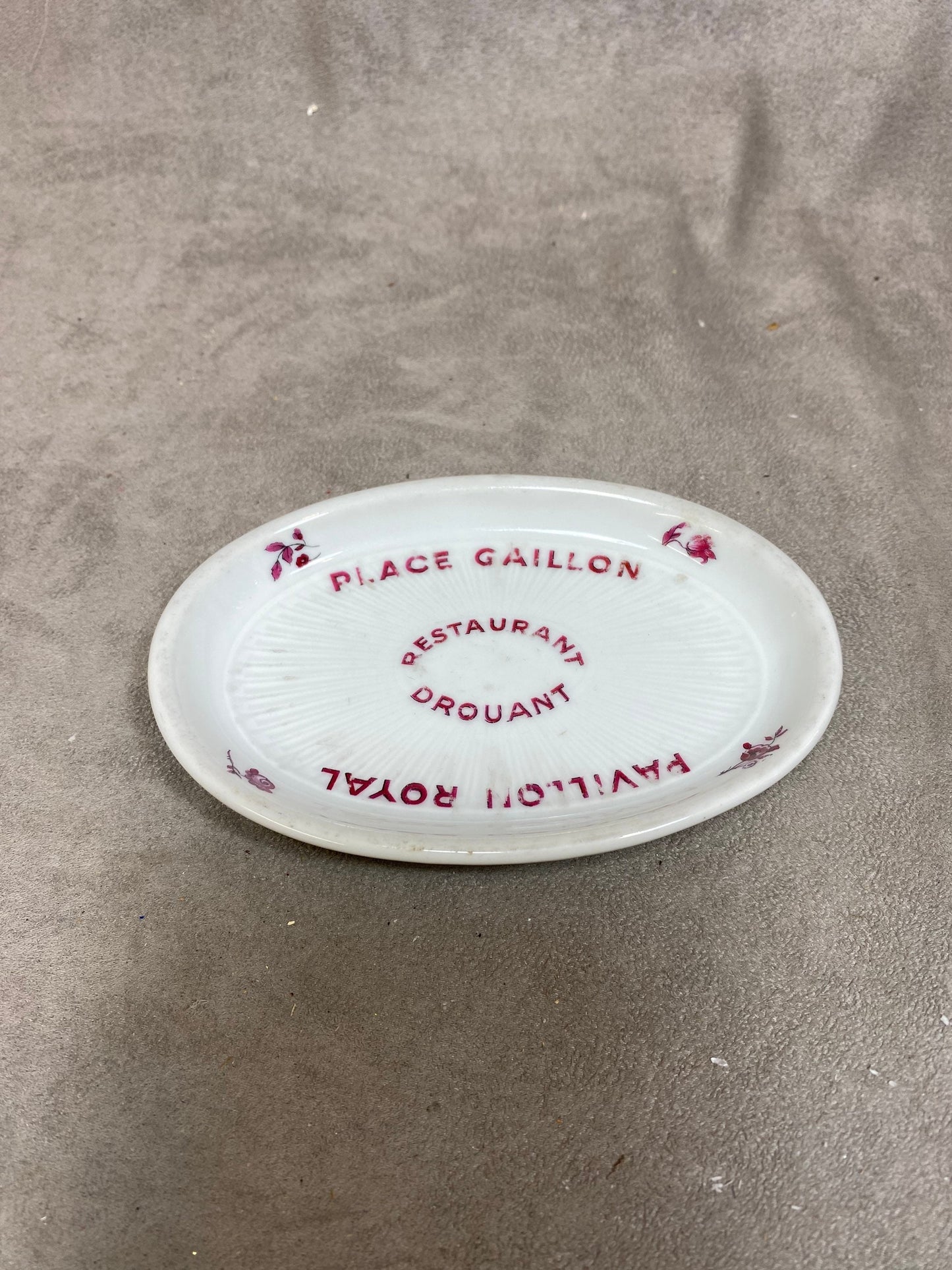 Limoges Porcelain Advertising Ashtray, Place Gaillon Restaurant Drouant Pavillon Royal, Made in France, Vintage 1980