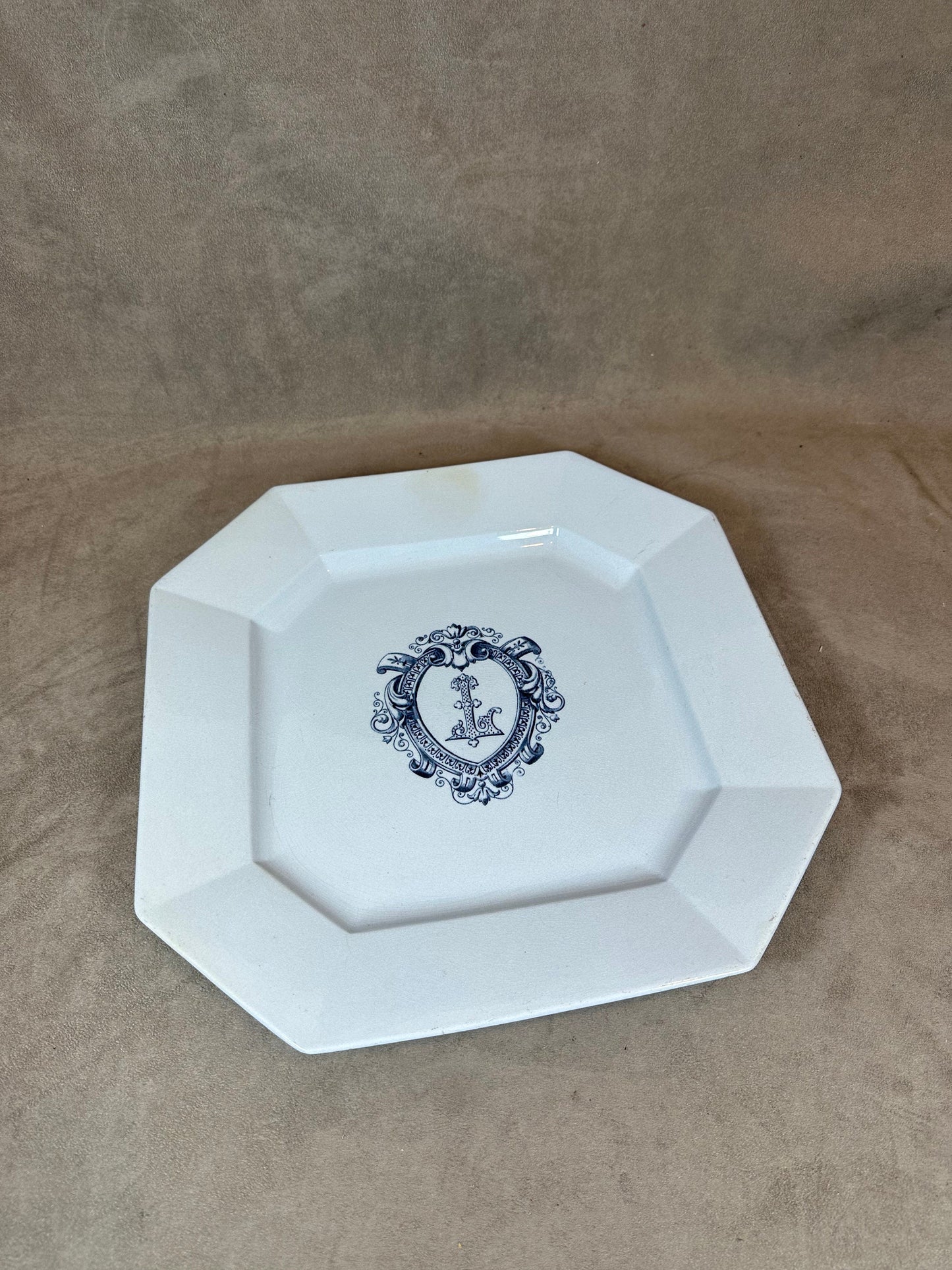 Earthenware Dish, Monogram L, by Terre de Fer, Made in France, Vintage 1970