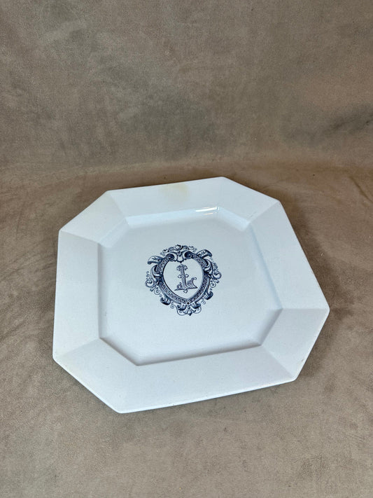 Earthenware Dish, Monogram L, by Terre de Fer, Made in France, Vintage 1970