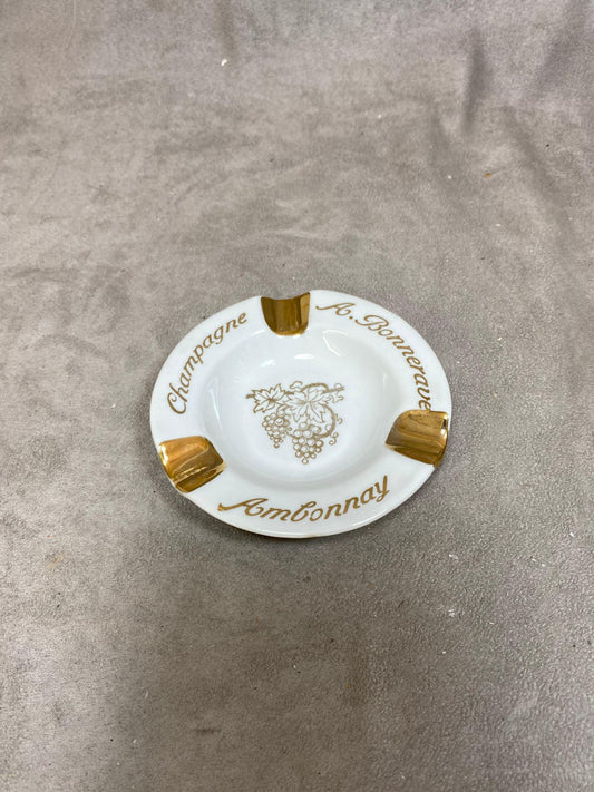 Advertising ashtray in Limoges porcelain, Champagne A.Bonnerave, Made in France, Vintage 1980