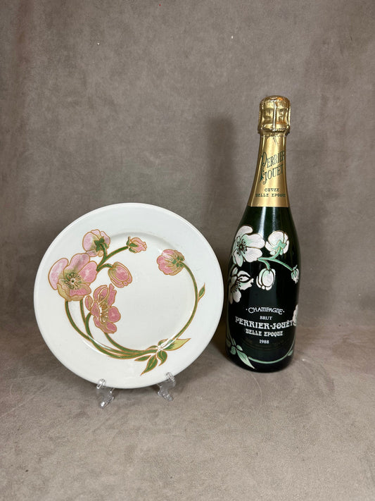 Earthenware Plate by FD Chauvigny, Belle Epoque Flower Perrier Jouët, Made in France, Vintage 1970