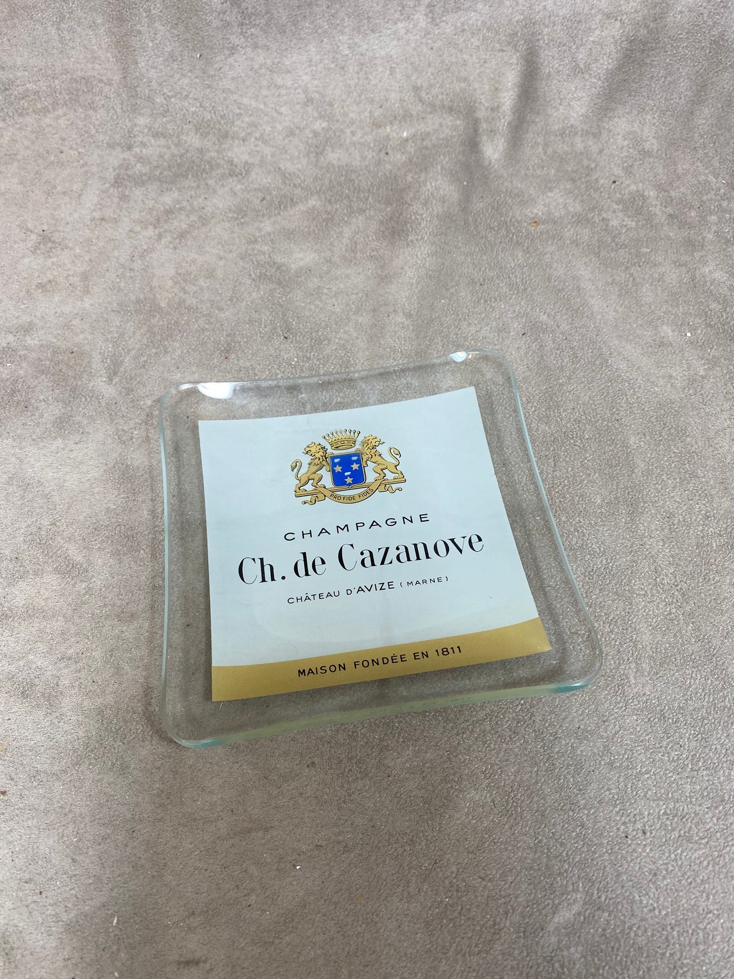 Advertising Glass Ashtray, Champagne Charles de Cazanove, Made in France, Vintage 1970