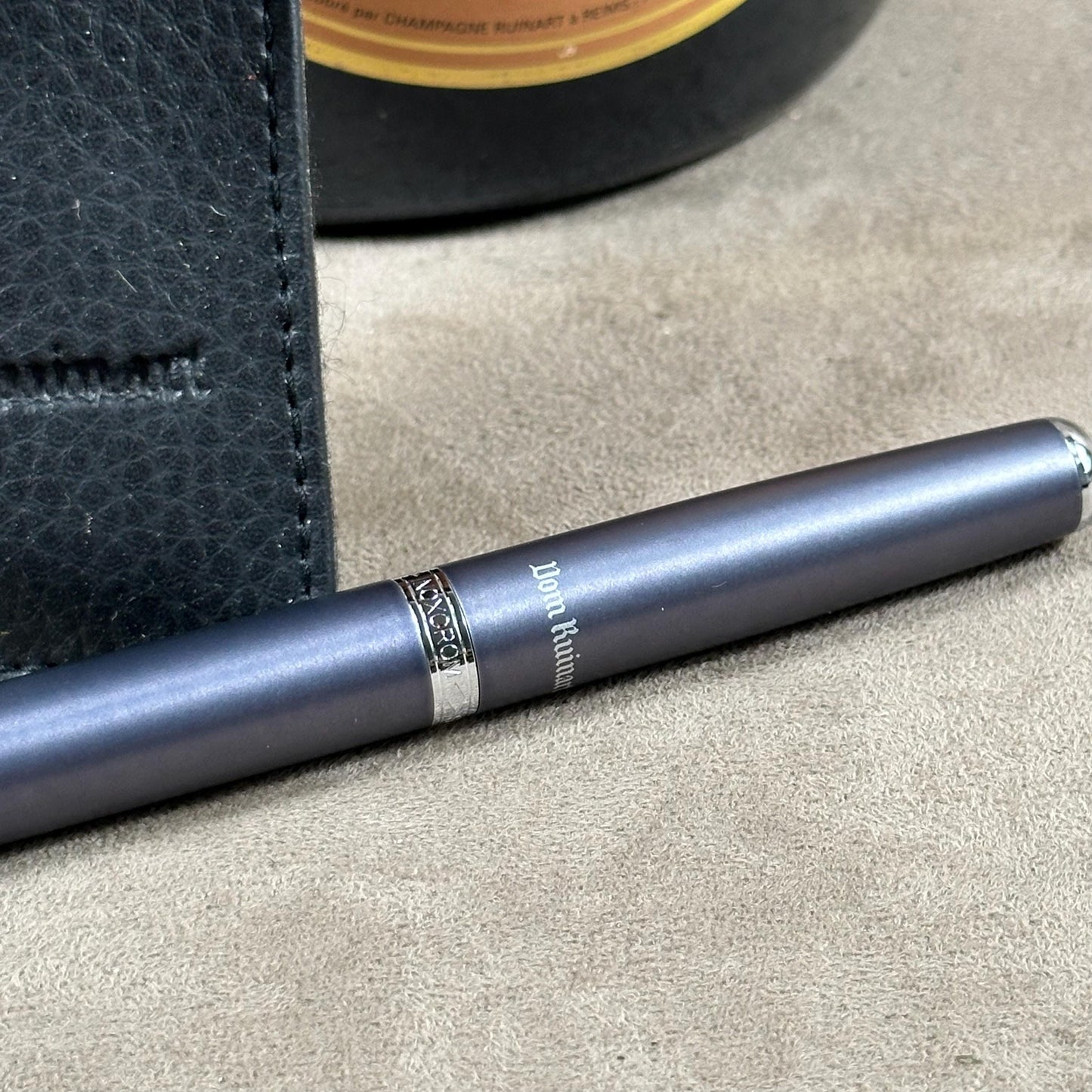 RARE Dom Ruinart roller pen metal gray with black leather case 1980