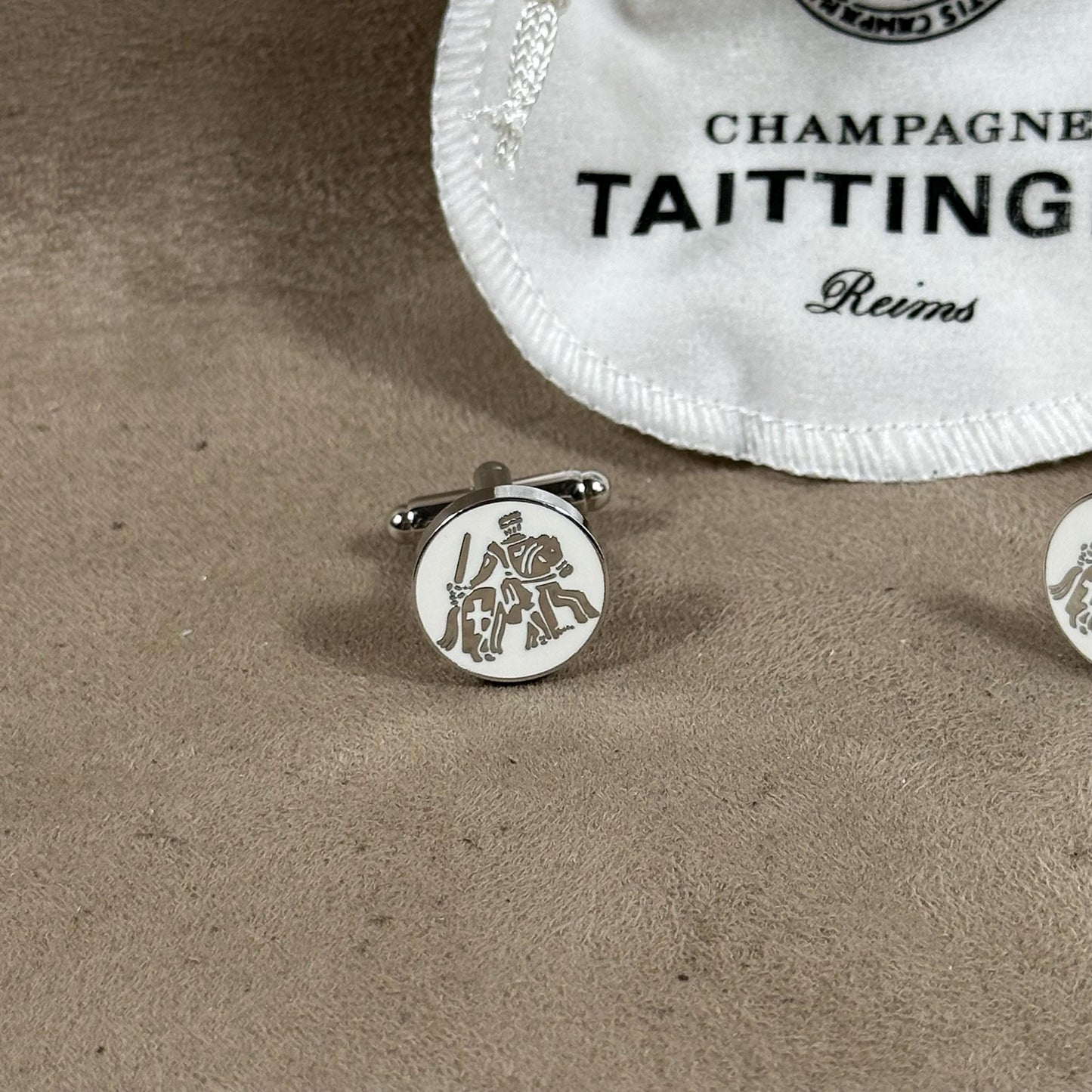 Pair of Taittinger cufflinks in steel Made in France