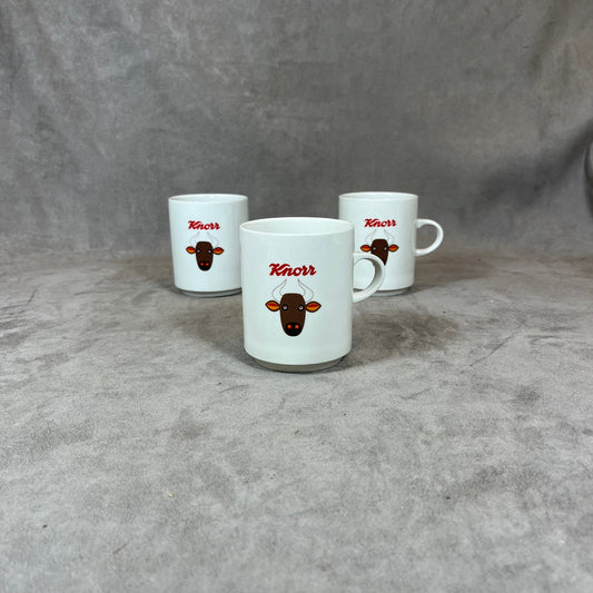Set of 3 Advertising Mugs in Earthenware, Knorr, Made in France, Vintage 1980