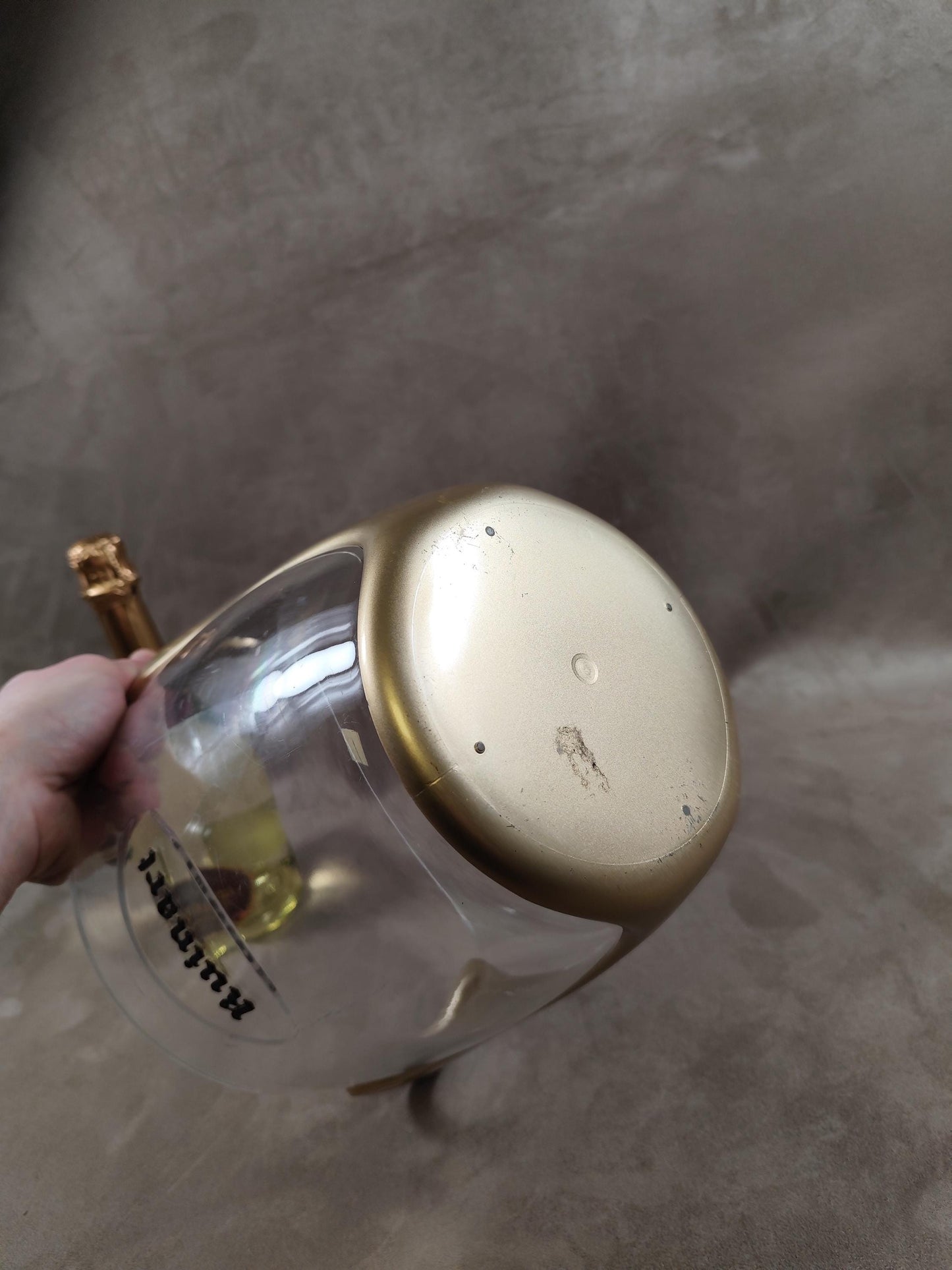 Ruinart seau à champagne en plastique transparent et doré pour bouteille de champagne , Made in France, Vintage 1990