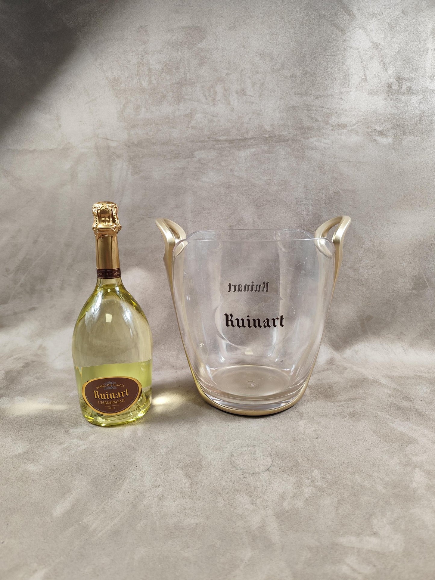 Ruinart seau à champagne en plastique transparent et doré pour bouteille de champagne , Made in France, Vintage 1990