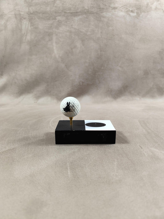 Presse papier publicitaire décoration balle de golf en bois et métal Whisky Black & White Made in France Vintage 1970