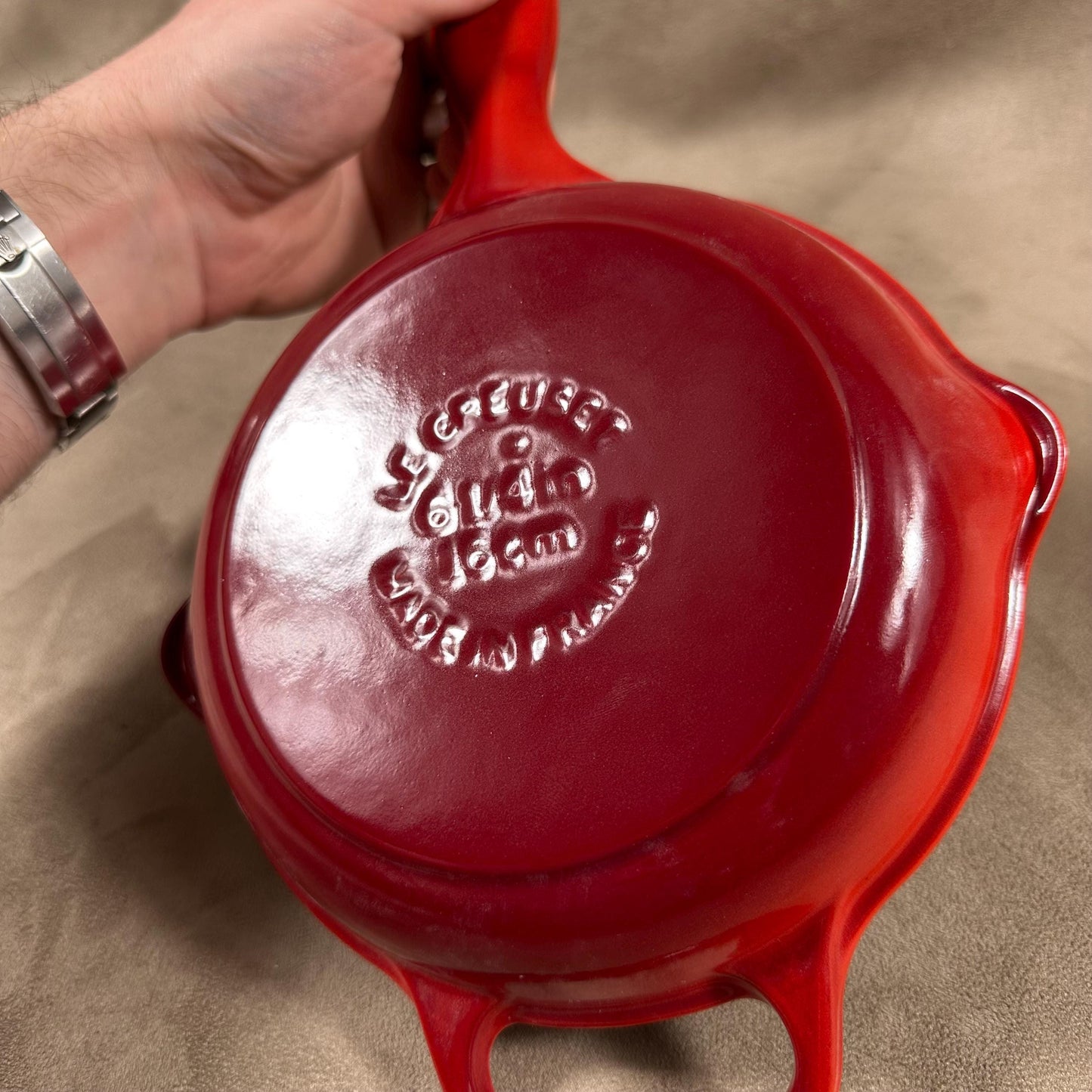 Skillet Le Creuset en fonte émaillée rouge avec poignée vintage made in France Taille 16