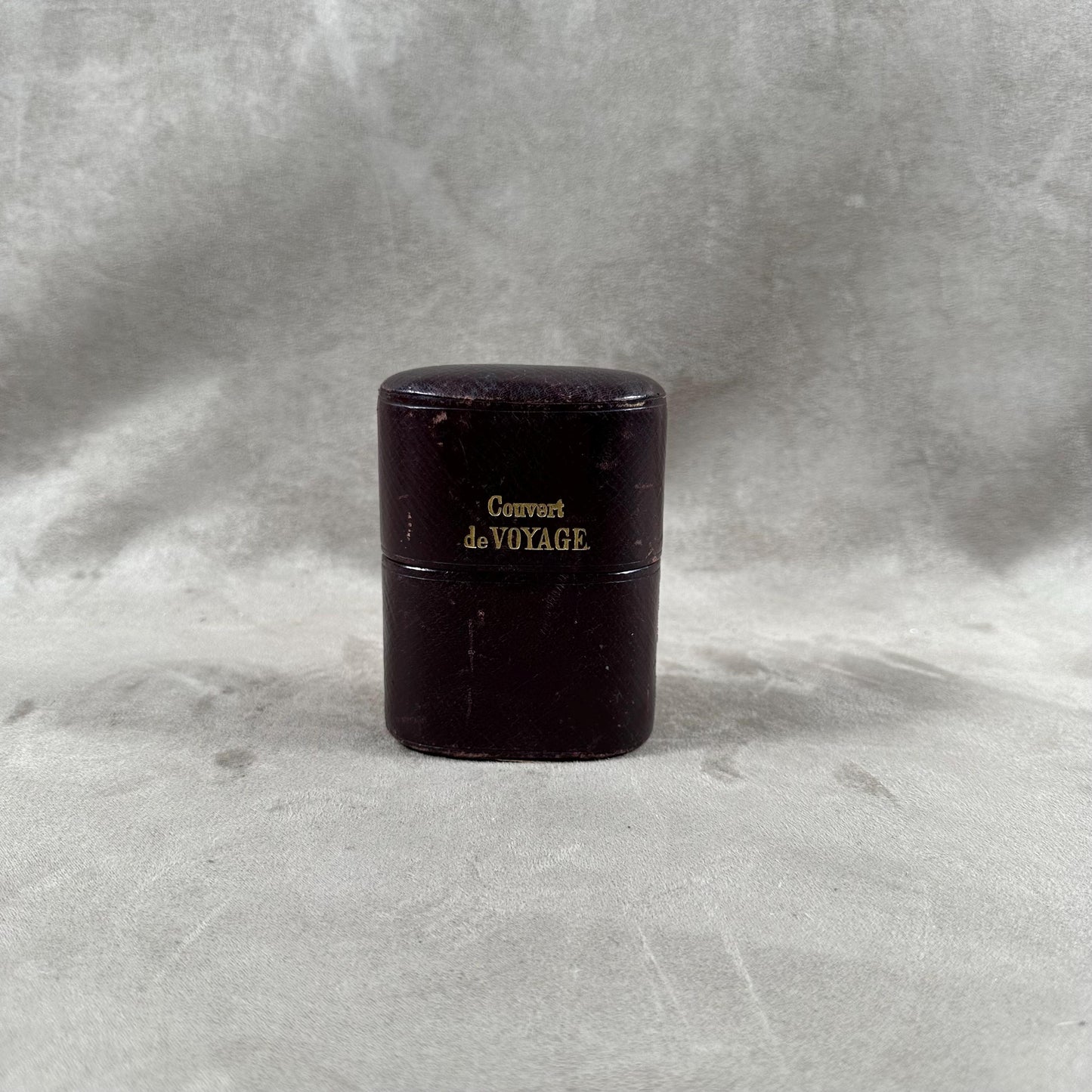 RARE Set de couvert de voyage en cuir bordeaux ancien XIXé siècle Made in France
