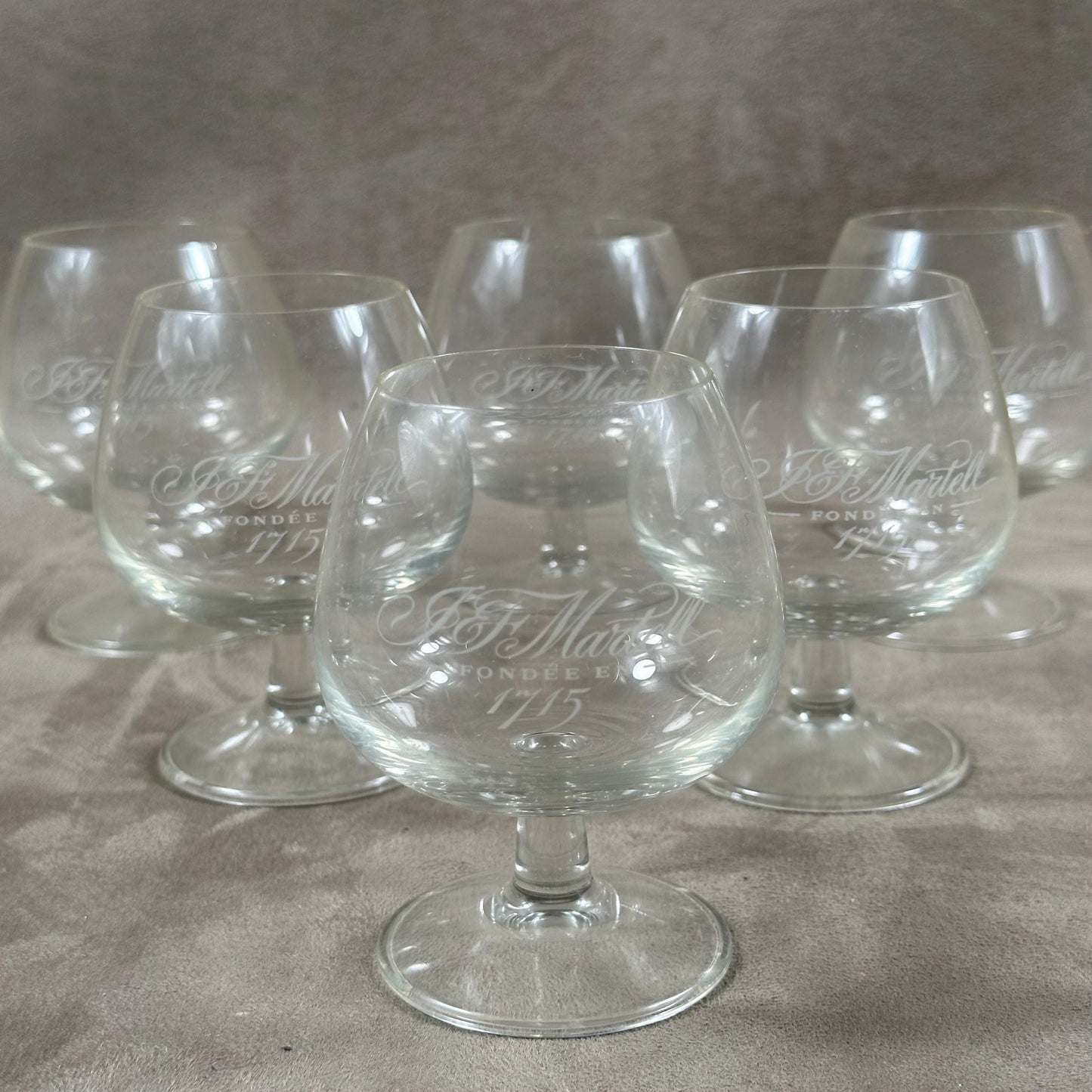 Lot de 6 verres a cognac en verre cognac J.F Martell vintage made in France 1980