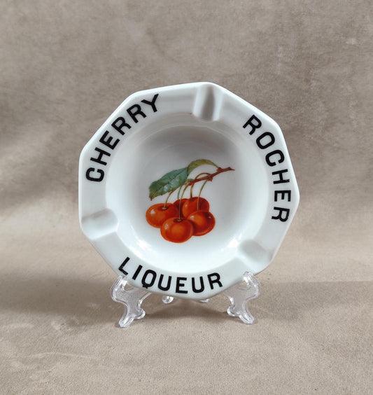 Cendrier publicitaire en porcelaine de Limoges Cherry Rocher Liqueur vintage Made in France