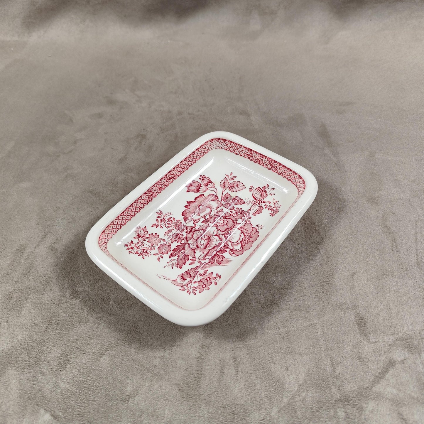 RARE Porte savon en faience blanche et rouge par Mason's Made in England 1900