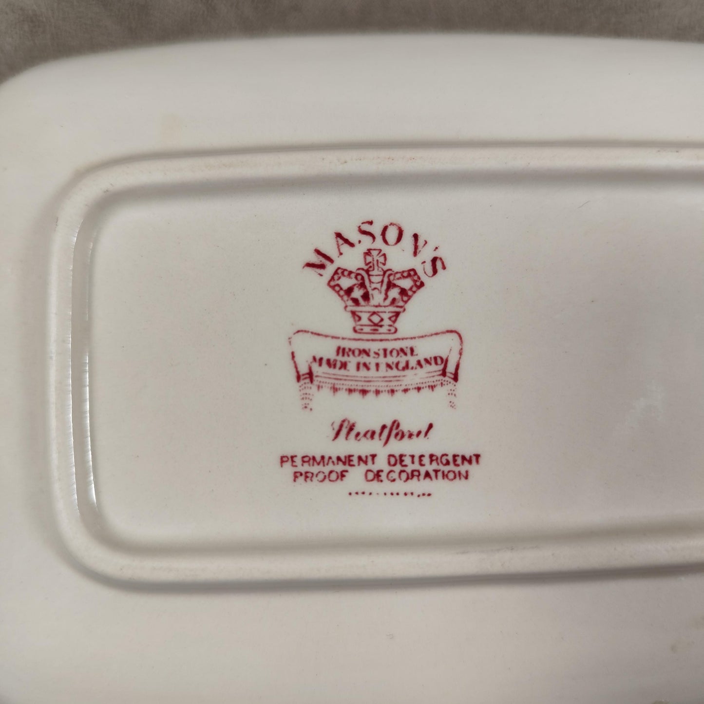 RARE Porte savon en faience blanche et rouge par Mason's Made in England 1900