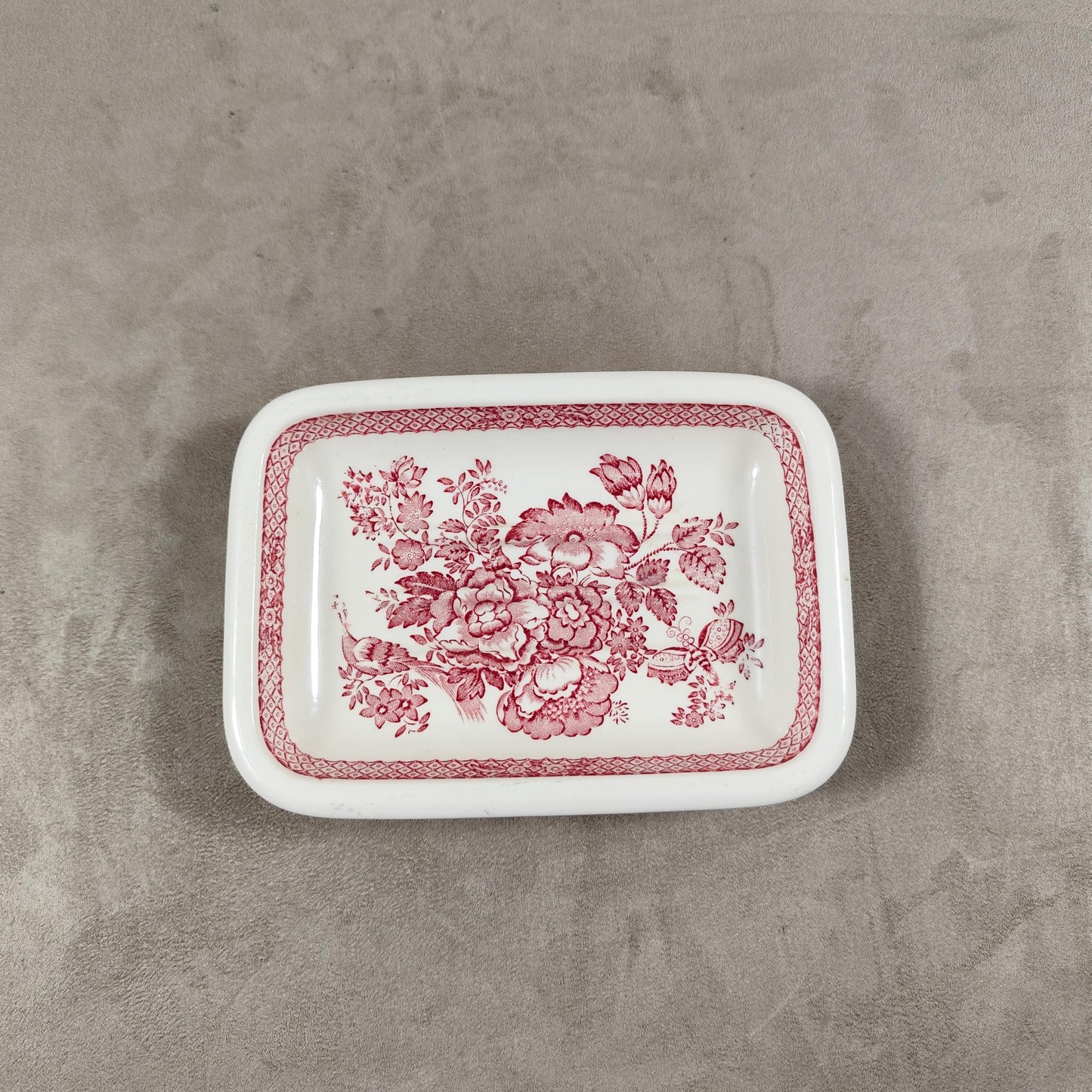RARE Porte savon en faience blanche et rouge par Mason's Made in England 1900