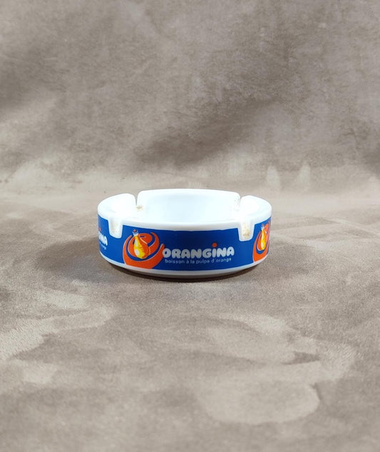 Cendrier en verre blanc vintage Orangina Made in France