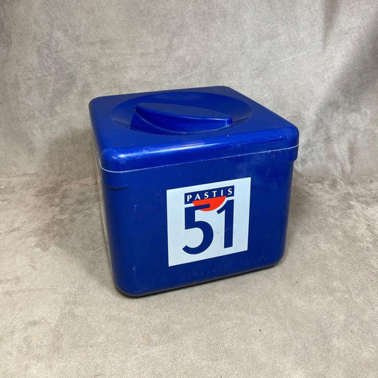 Seau à glace Pastis 51 en plastique bleu Made in England Vintage 1970