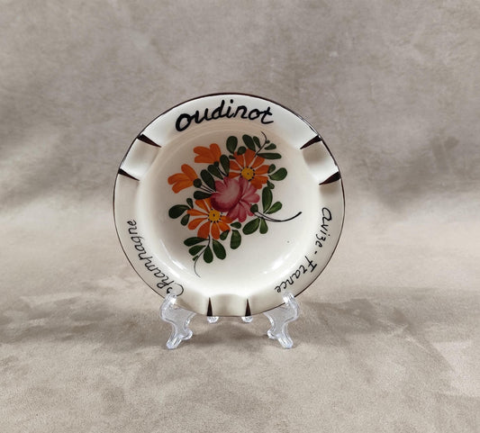 Cendrier publicitaire vintage champagne Oudinot à decor de fleurs en faience 1950