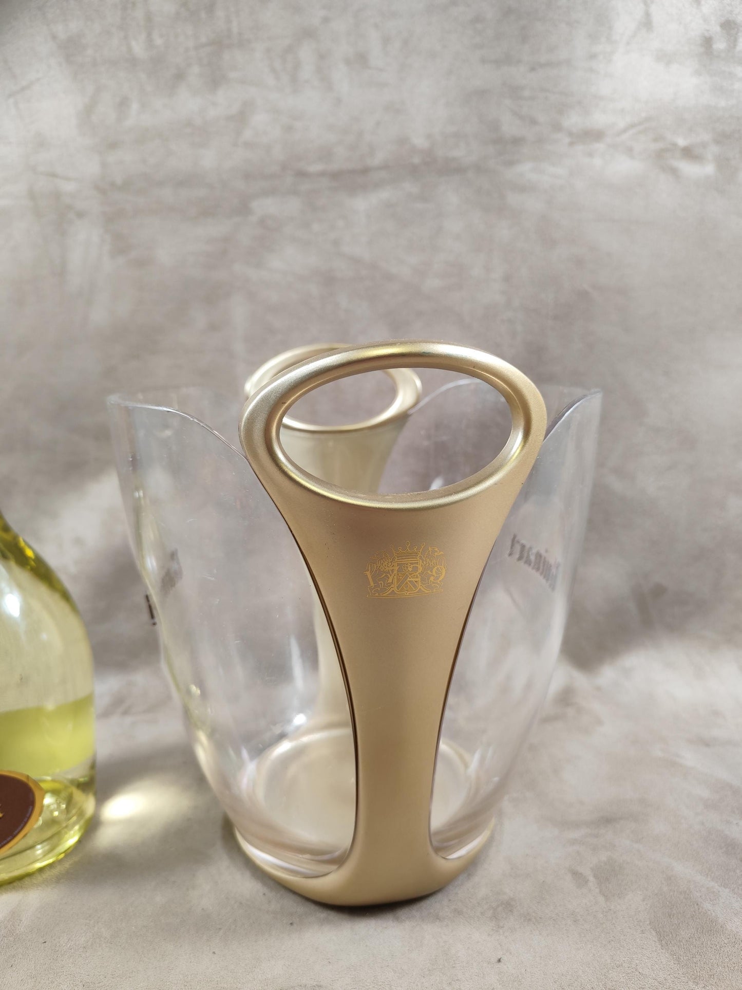 Ruinart seau à champagne en plastique transparent et doré pour bouteille de champagne , Made in France, Vintage 1990