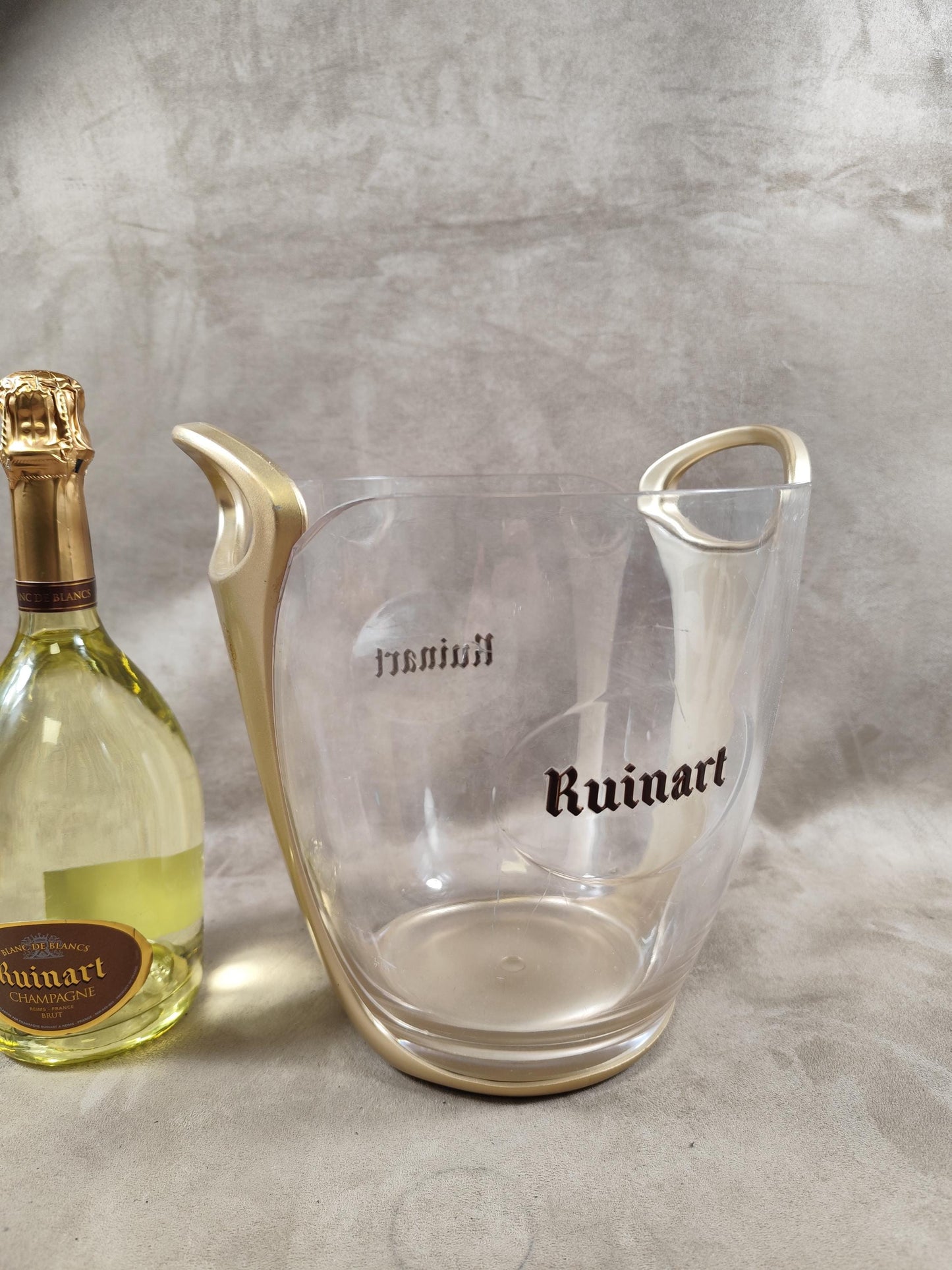 Ruinart seau à champagne en plastique transparent et doré pour bouteille de champagne , Made in France, Vintage 1990