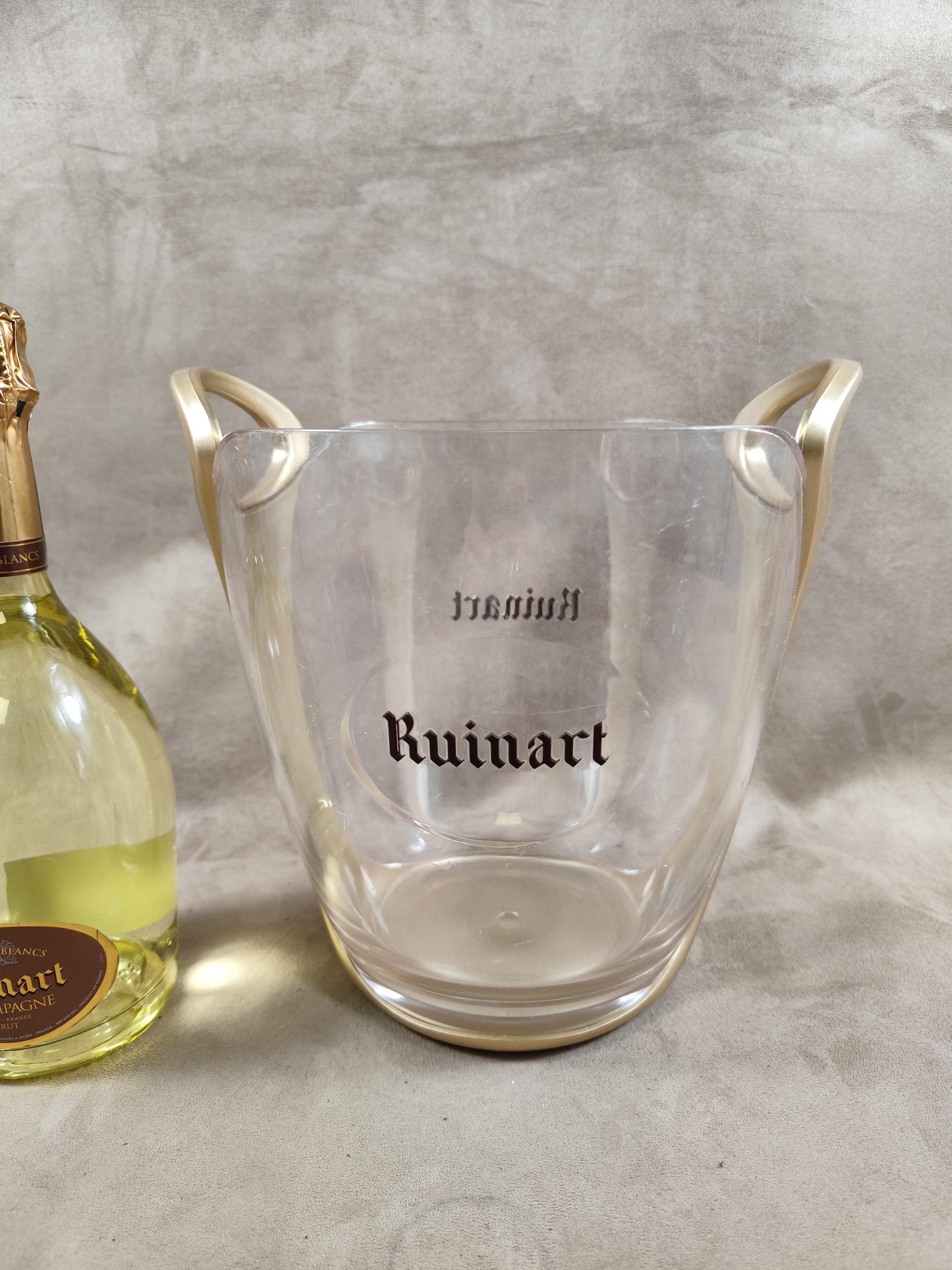 Ruinart seau à champagne en plastique transparent et doré pour bouteille de champagne , Made in France, Vintage 1990