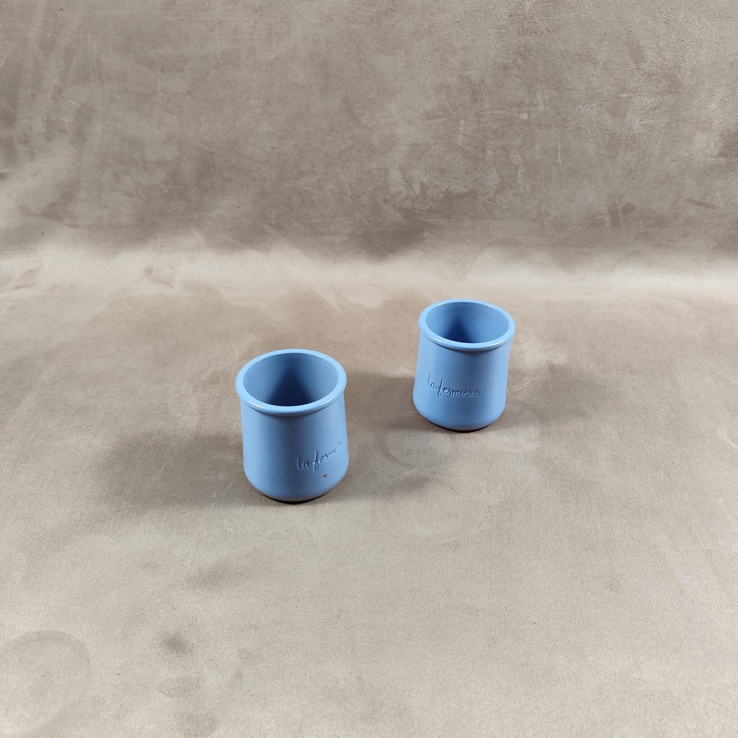 2 pot de yaourt La fermière en terre cuite émaillée bleue made in France vintage 1990