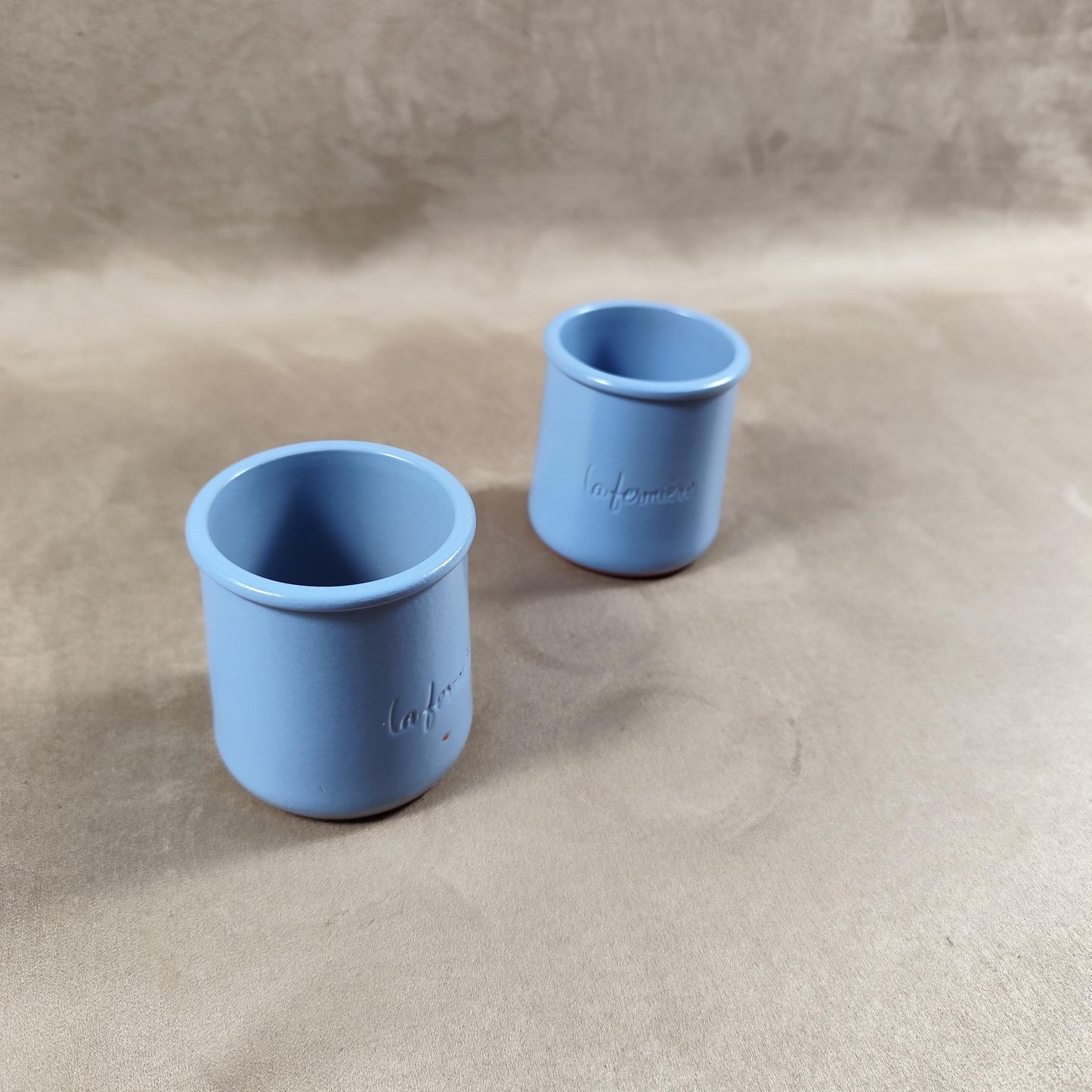 2 pot de yaourt La fermière en terre cuite émaillée bleue made in France vintage 1990