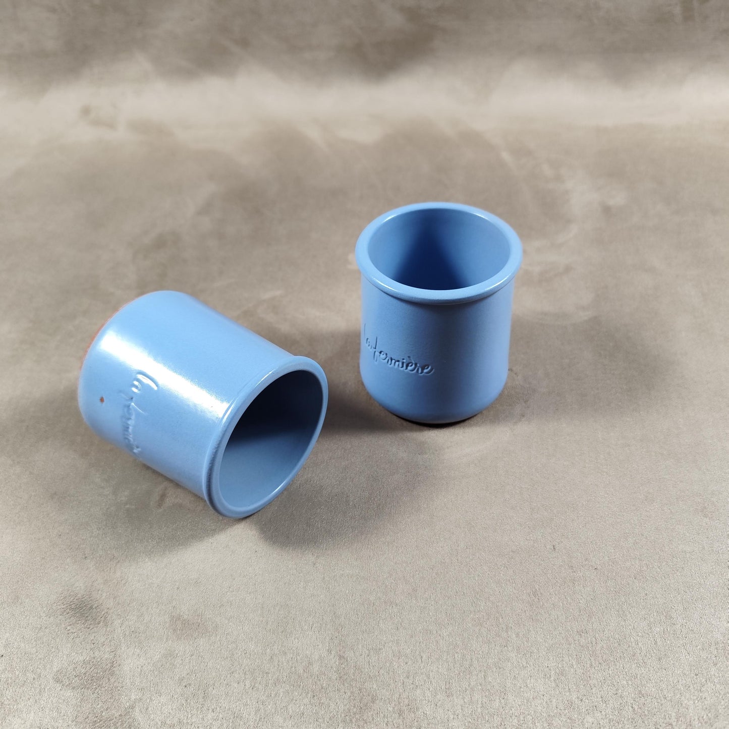 2 pot de yaourt La fermière en terre cuite émaillée bleue made in France vintage 1990