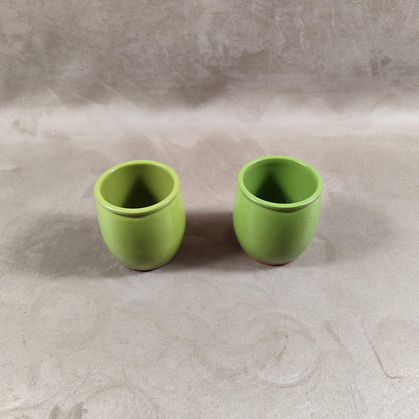 2 pot de yaourt La fermière en terre cuite émaillée vert made in France vintage 1990