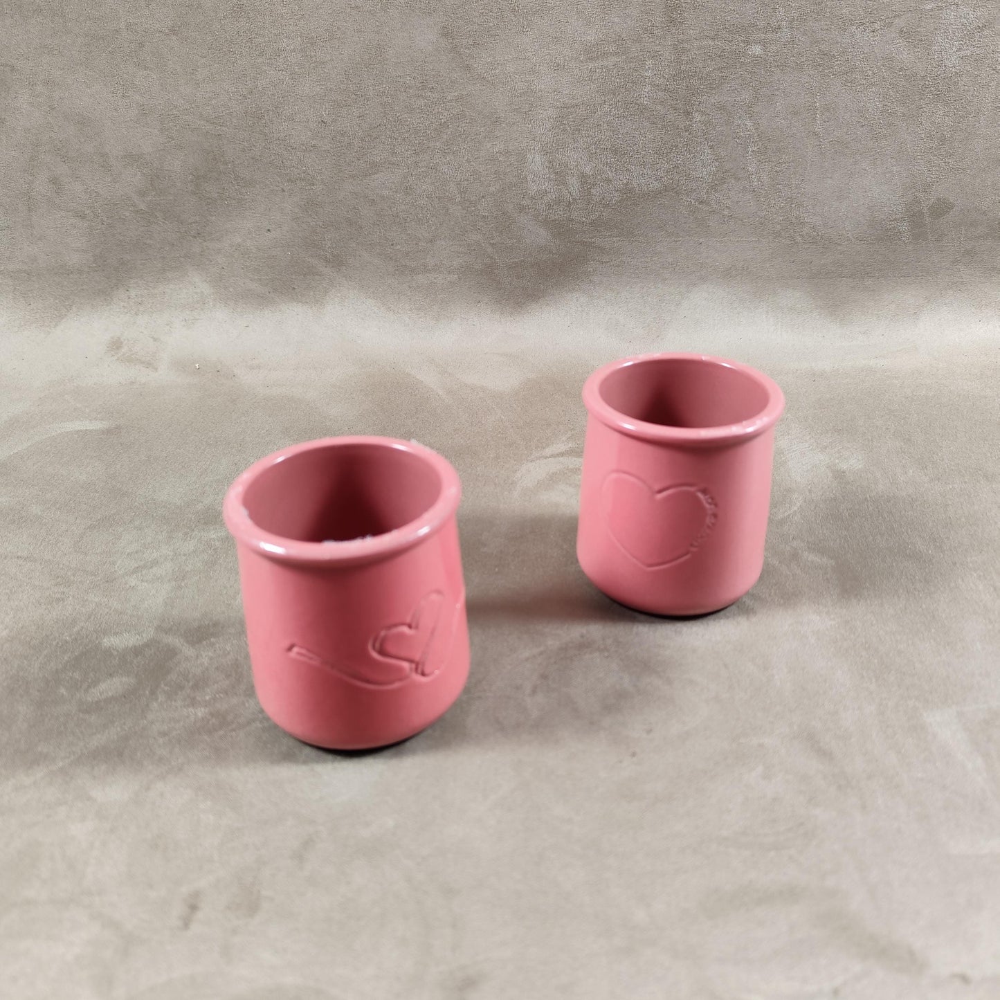 2 pot de yaourt La fermière "Saint Valentin" en terre cuite émaillée made in France vintage 1990