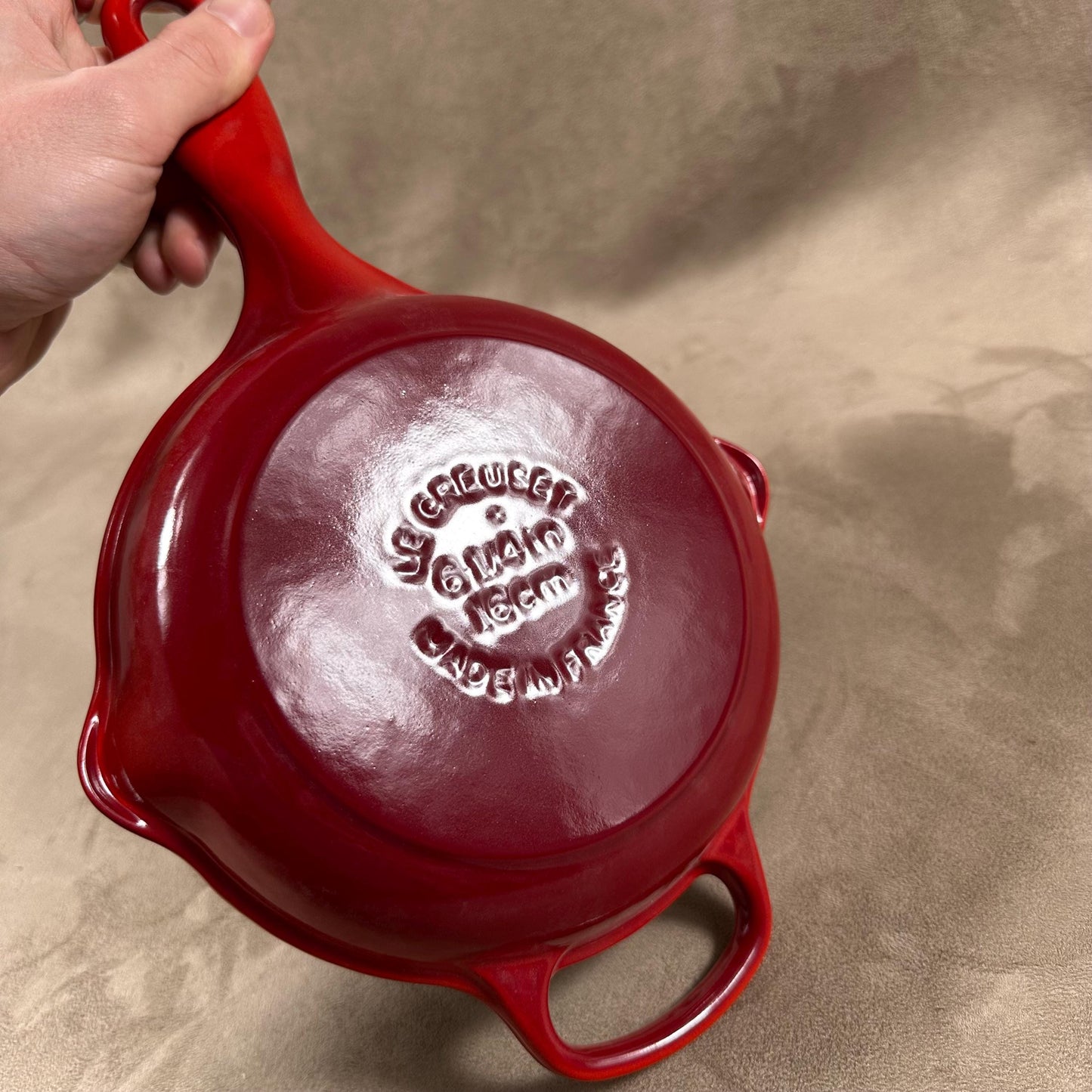 Skillet Le Creuset en fonte émaillée rouge avec poignée vintage made in France Taille 16