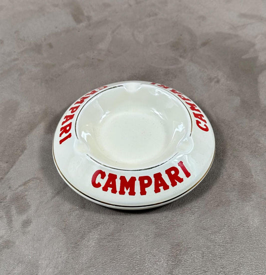 Cendrier vintage Campari en faience blanche et rouge Made in France