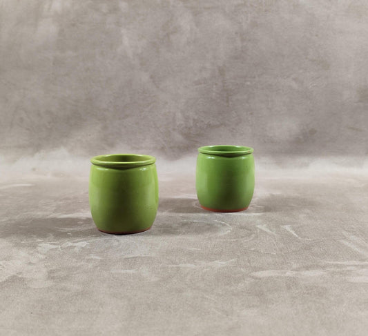 2 pot de yaourt La fermière en terre cuite émaillée vert made in France vintage 1990