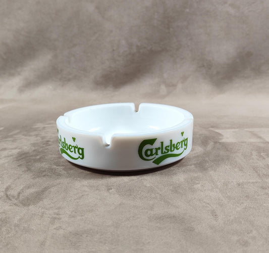 Cendrier Carlsberg XL publicitaire vintage en verre blanc Made in France 1970