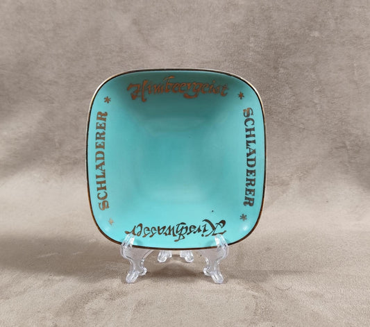Cendrier publicitaire en porcelaine Schladerer Kirschwasser Himbeergeist Brandy par E & A Böckling Made in Germany Vintage 1970