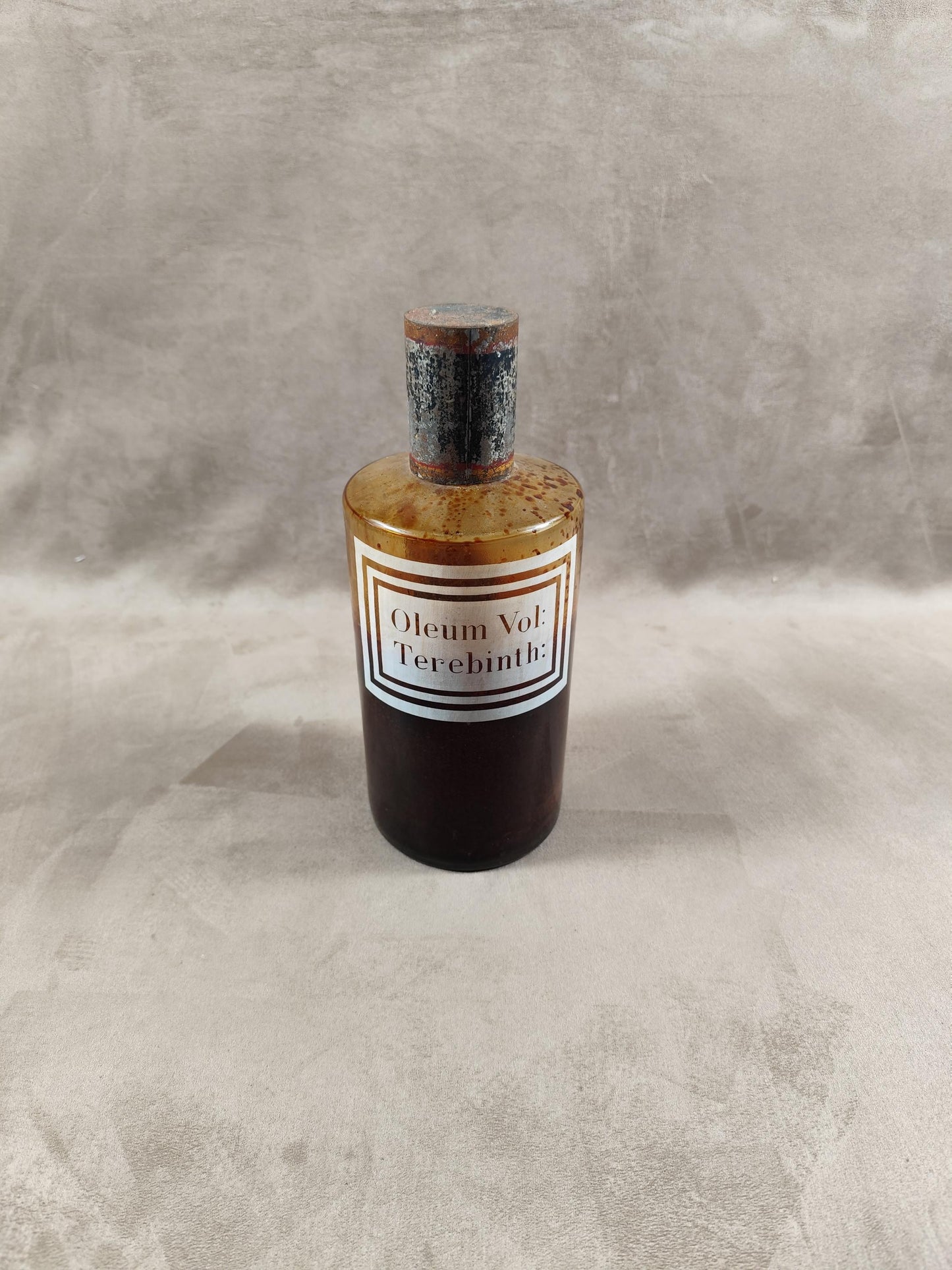 RARE Pot à pharmacie ancien en verre " Oleum Vol: Terebinth " vintage Made in France 1900