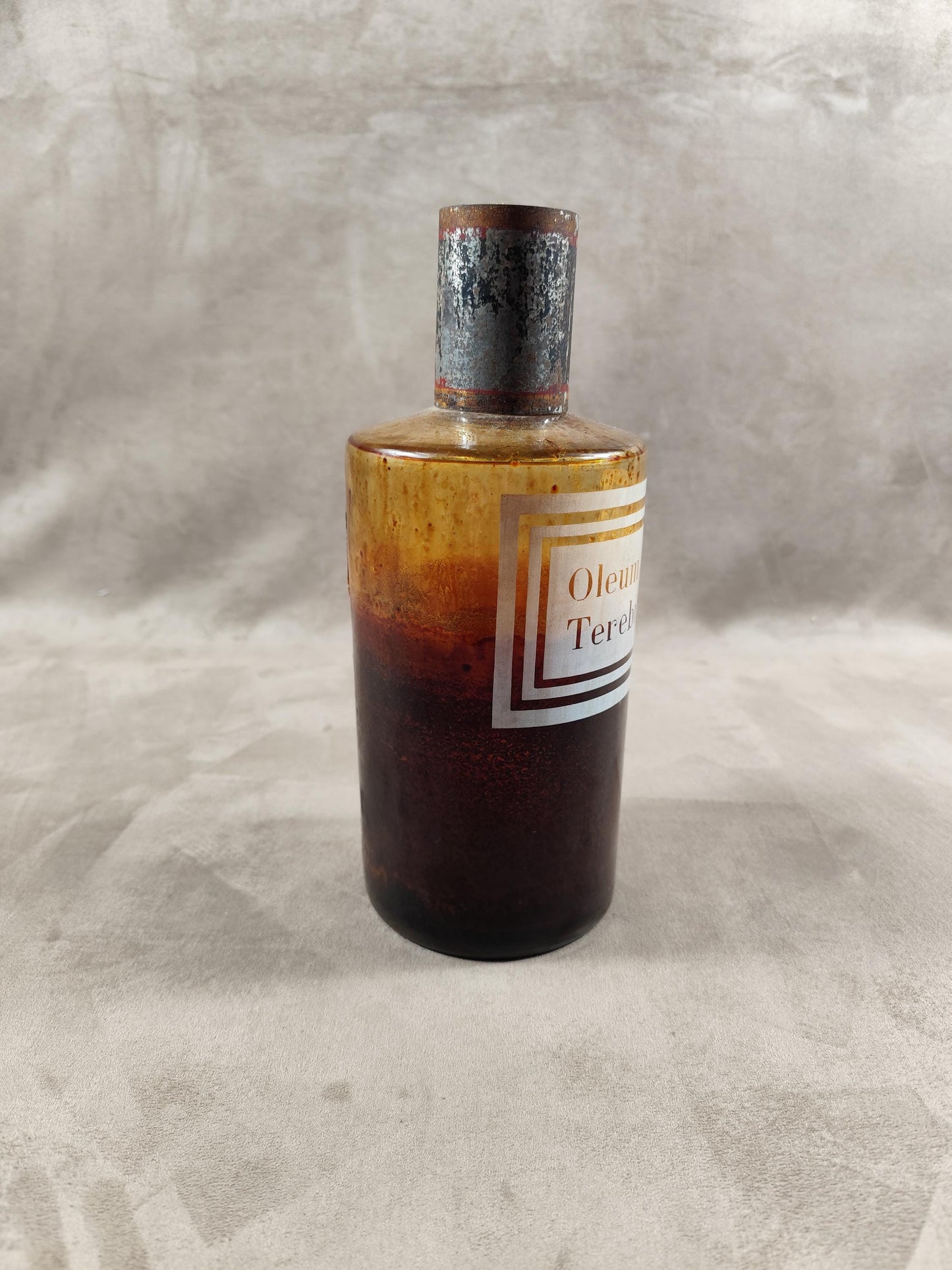 RARE Pot à pharmacie ancien en verre " Oleum Vol: Terebinth " vintage Made in France 1900