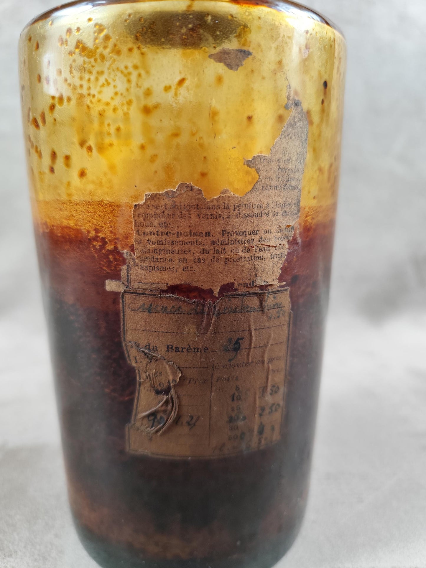 RARE Pot à pharmacie ancien en verre " Oleum Vol: Terebinth " vintage Made in France 1900