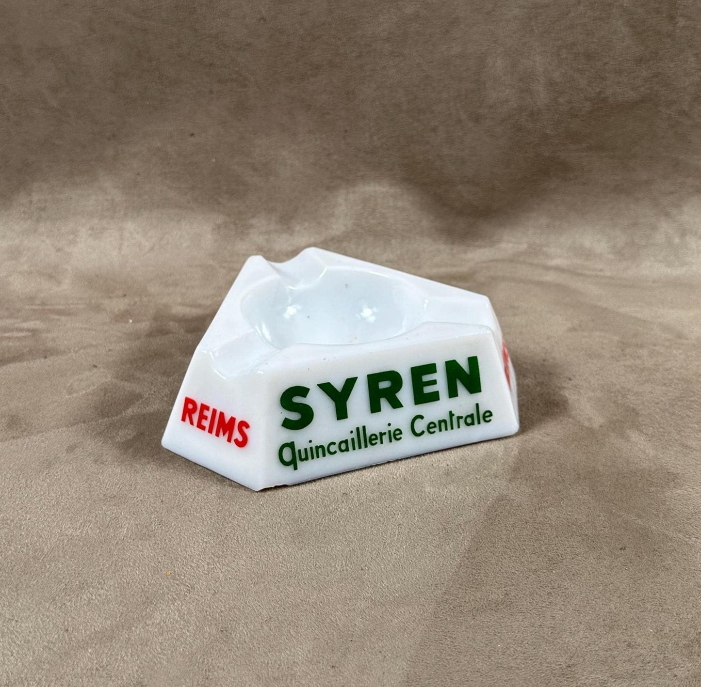 Cendrier publicitaire vintage en verre SYREN Quincaillerie Reims Vintage 1950
