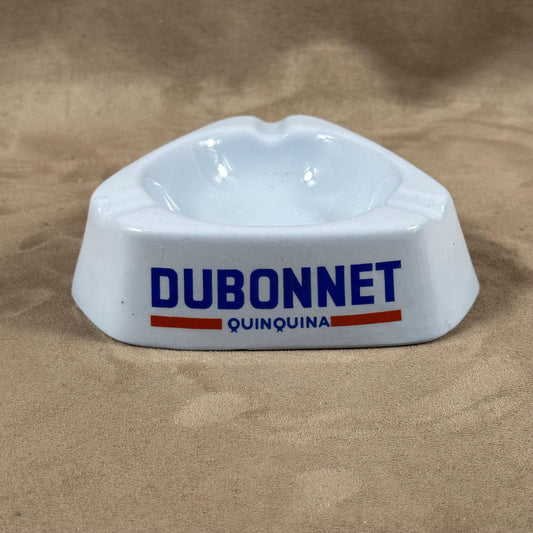 Cendrier DUBONNET triangulaire publicitaire vintage en faience bleu Made in France