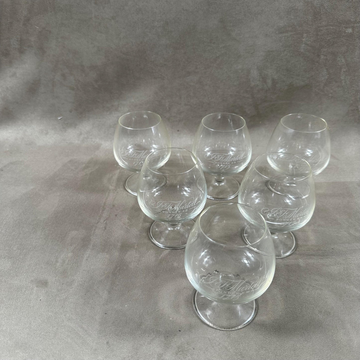 Lot de 6 verres a cognac en verre cognac J.F Martell vintage made in France 1980