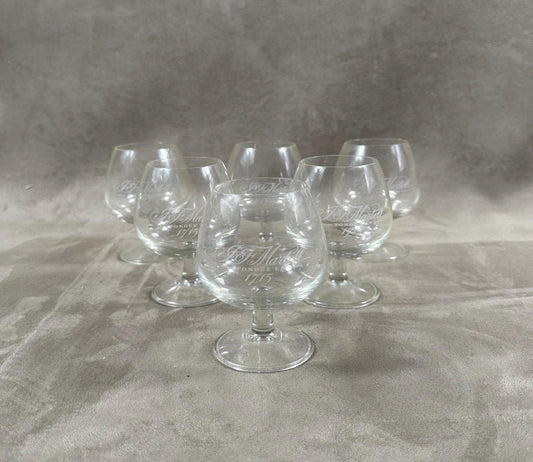 Lot de 6 verres a cognac en verre cognac J.F Martell vintage made in France 1980