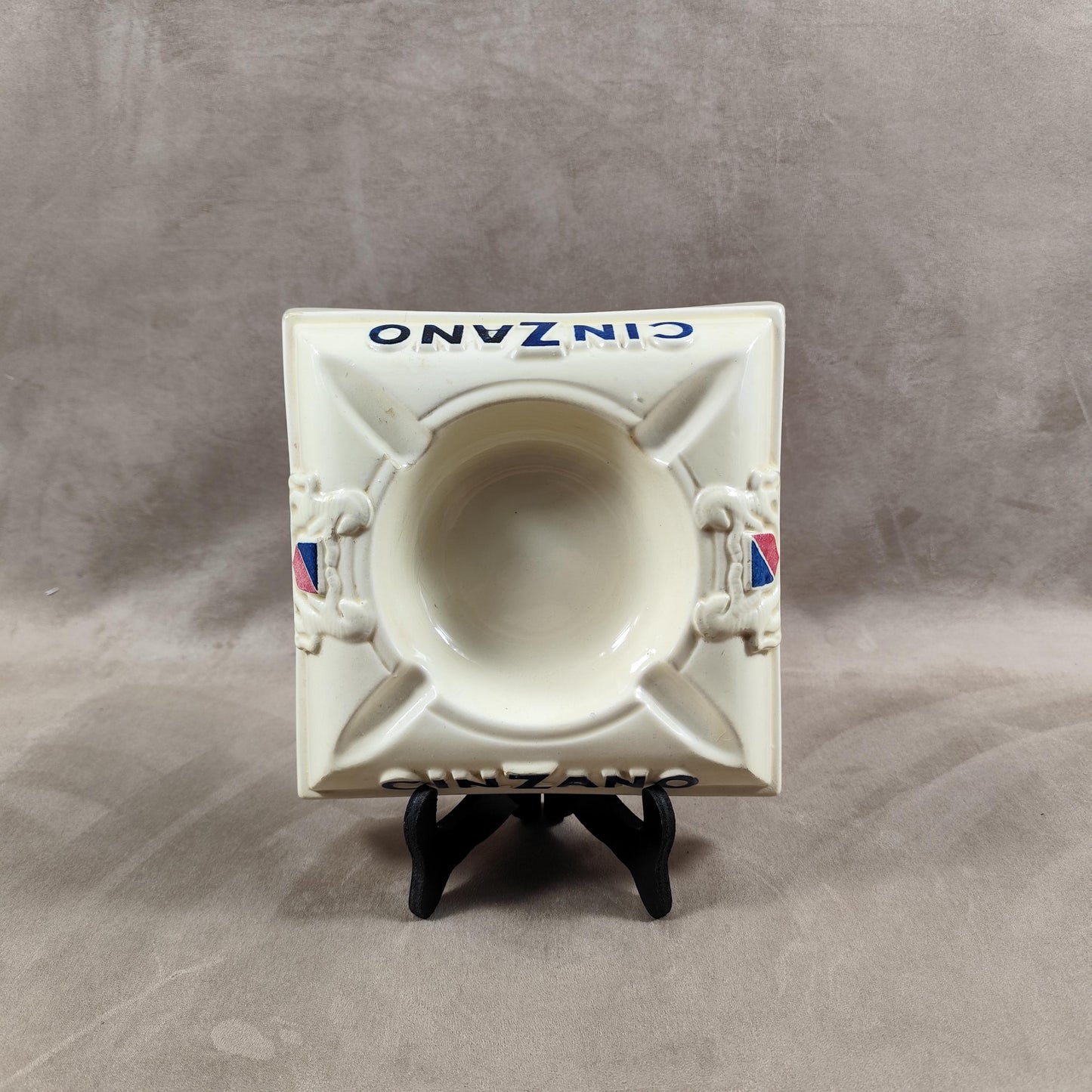 RARE Magnifique Cendrier Cinzano publicitaire vintage en faience blanche Made in France Années 1950
