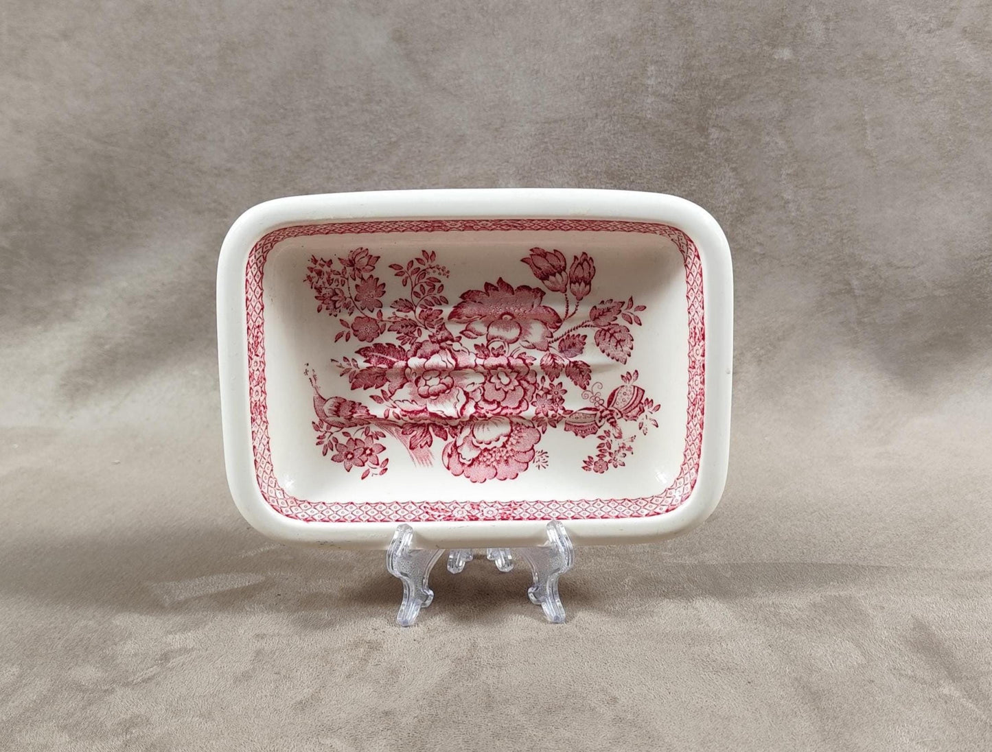 RARE Porte savon en faience blanche et rouge par Mason's Made in England 1900