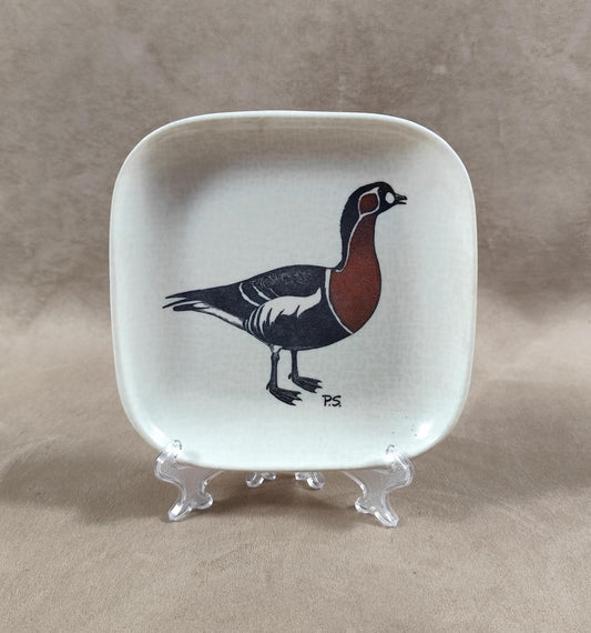 Cendrier en plastique par Ornamin, Décor "Bernache à cou roux", Made in England, Vintage 1980