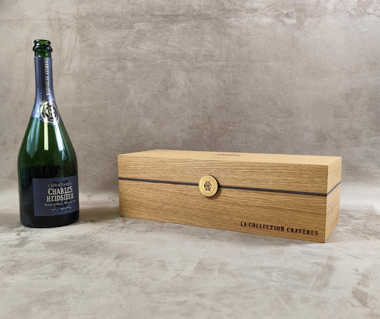 Caisse en bois pour bouteilles de champagne Charles Heidsieck Made in France Années 1980