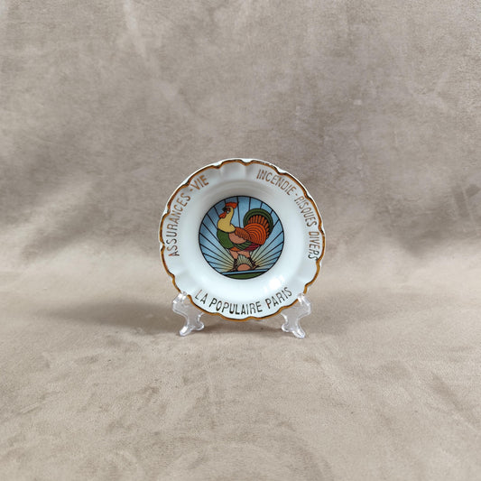Cendrier publicitaire La Populaire Paris Assurance Vie en porcelaine de Limoges vintage Made in France 1950