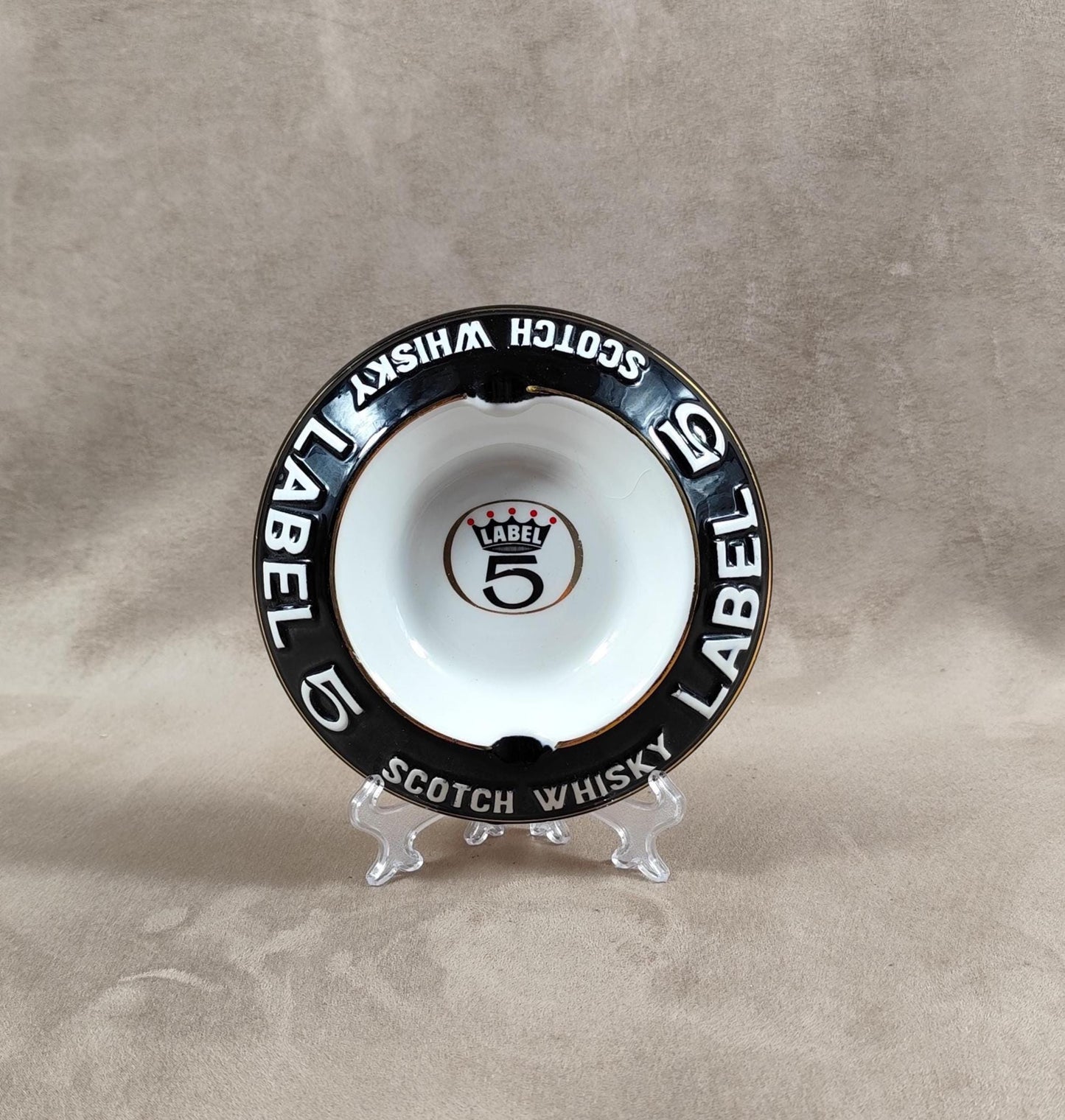 Cendrier Publicitaire en faience, Label 5 Scotch Whisky, par le Moulin des Loups Made in France, Vintage 1970