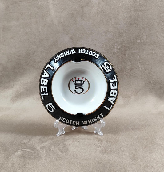 Cendrier Publicitaire en faience, Label 5 Scotch Whisky, par le Moulin des Loups Made in France, Vintage 1970